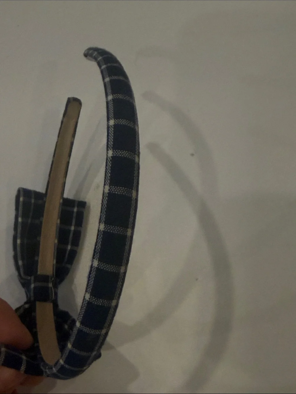 Checked Navy Bow Headband for Kids
